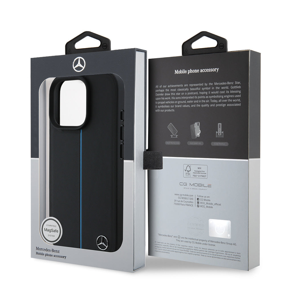 Mercedes Benz iPhone 16 Pro Orjinal Lisanslı Metal Yıldız Logolu M-safe Mavi Çizgili Deri Kılıf Mercedes Benz iPhone 16 Pro Orjinal Lisanslı Metal Yıldız Logolu M-safe Mavi Çizgili Deri Kılıf